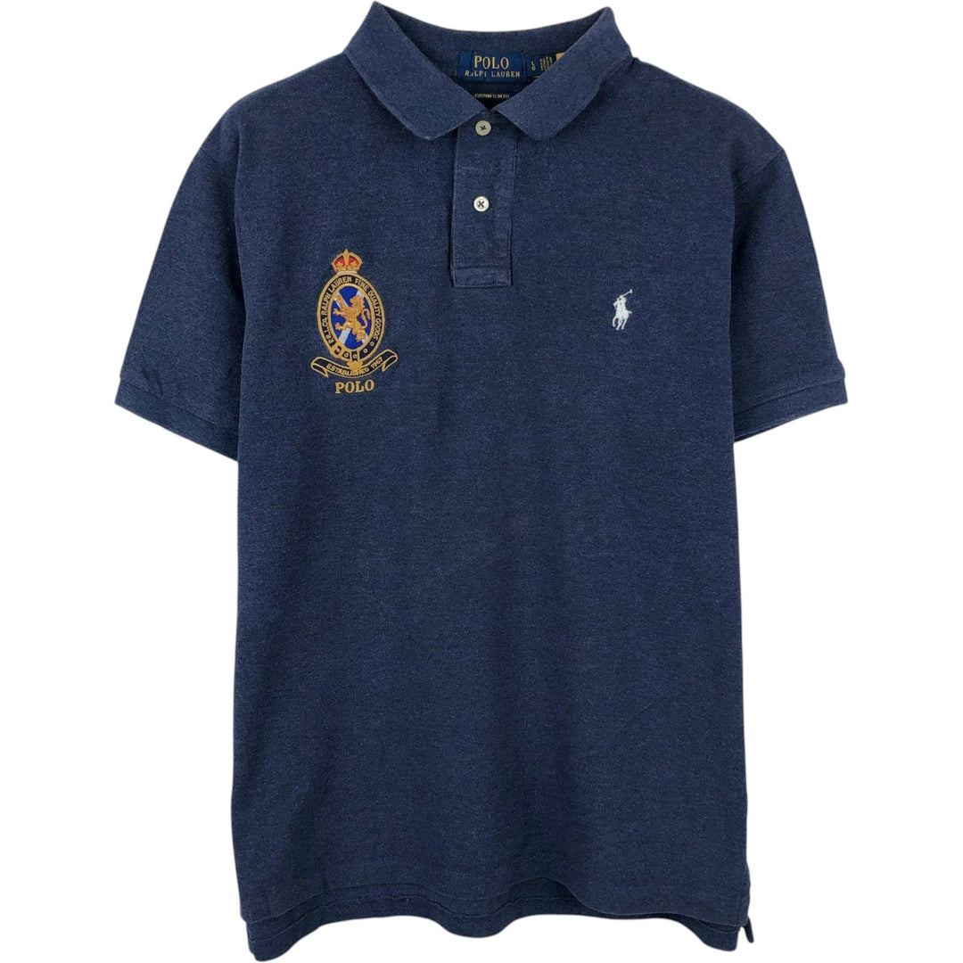 Ralph Lauren POLO RALPH LAUREN CUSTOM SLIM FIT short sleeve polo shirt, men's size L unclear navy blue type Vintage Second Hand