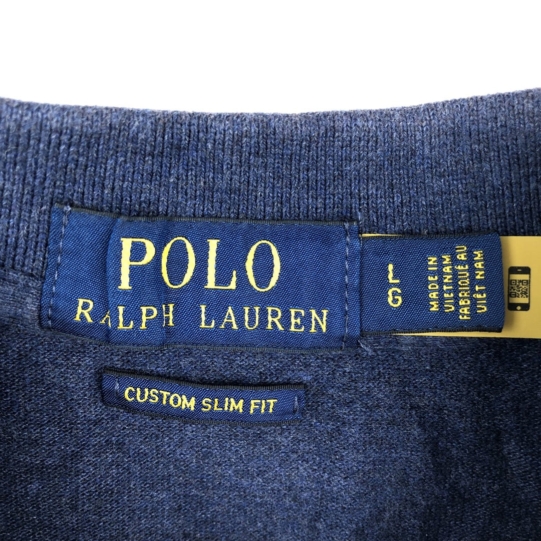 Ralph Lauren POLO RALPH LAUREN CUSTOM SLIM FIT short sleeve polo shirt, men's size L unclear navy blue type Vintage Second Hand