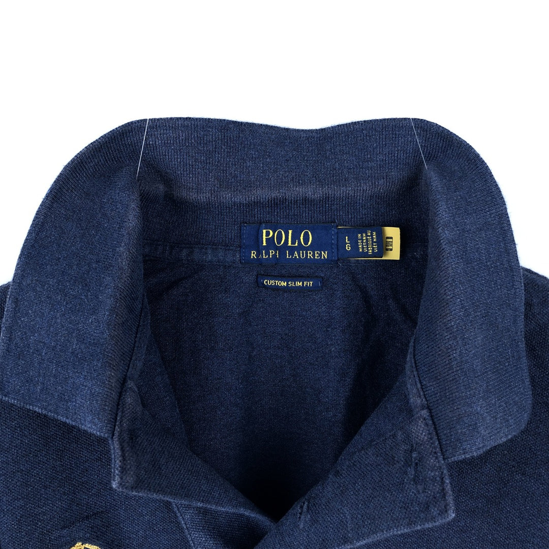 Ralph Lauren POLO RALPH LAUREN CUSTOM SLIM FIT short sleeve polo shirt, men's size L unclear navy blue type Vintage Second Hand