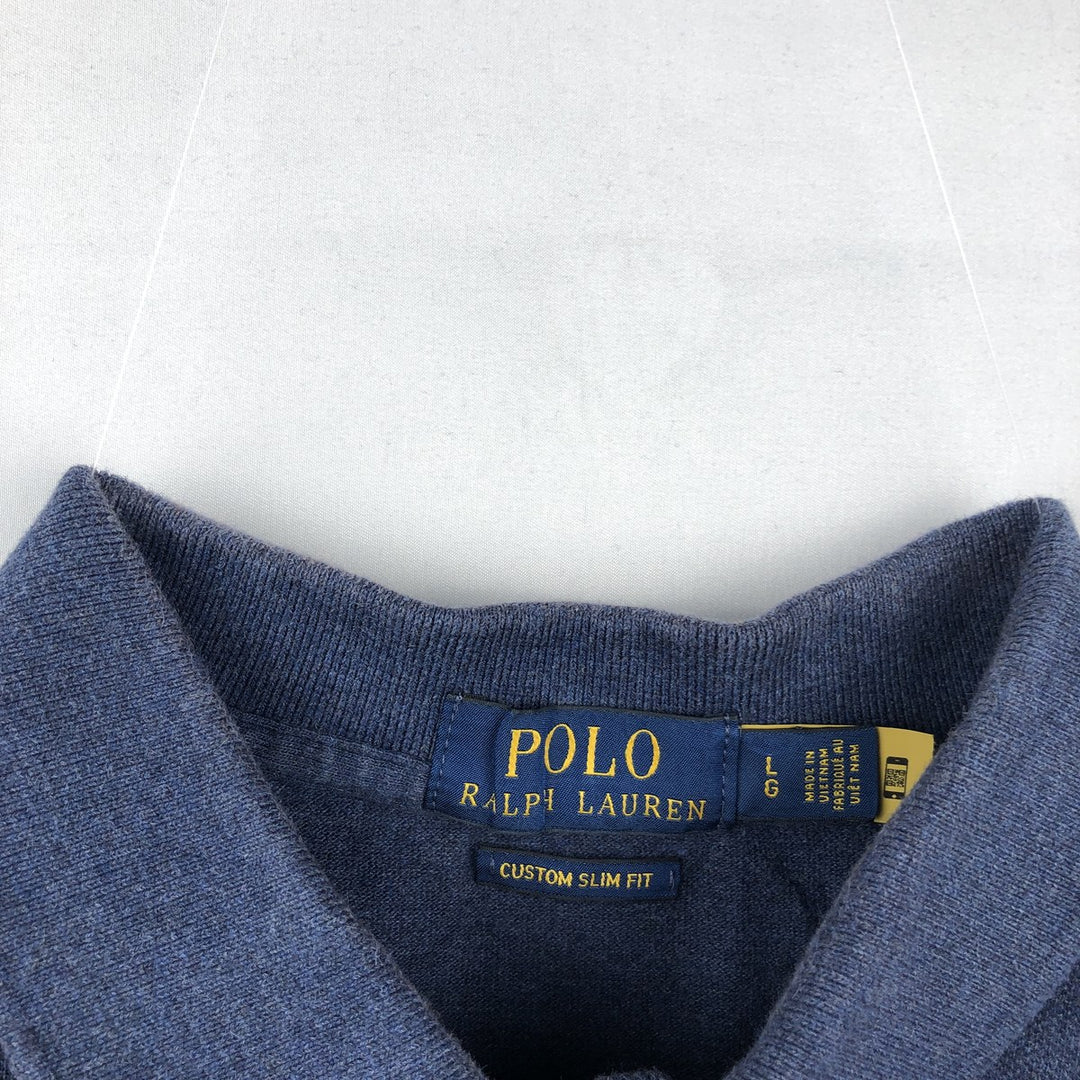 Ralph Lauren POLO RALPH LAUREN CUSTOM SLIM FIT short sleeve polo shirt, men's size L unclear navy blue type Vintage Second Hand