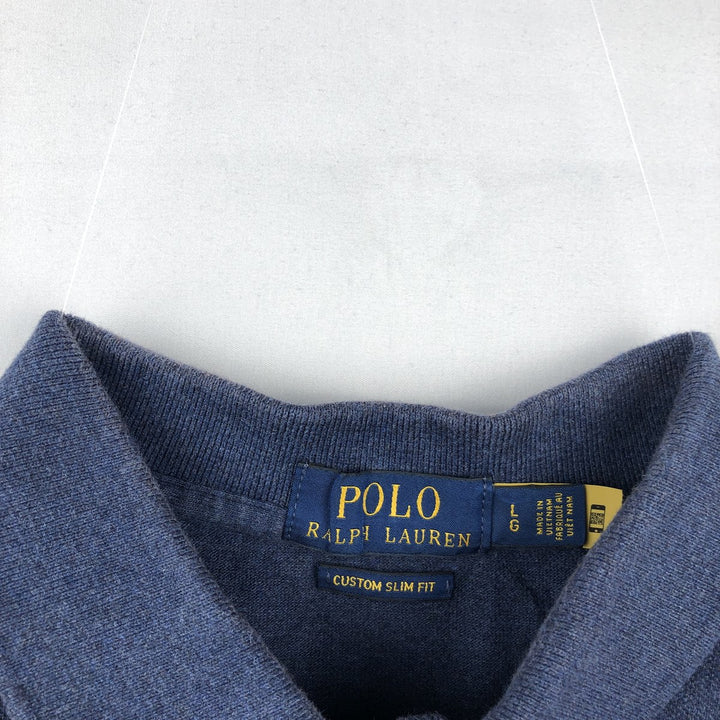 Ralph Lauren POLO RALPH LAUREN CUSTOM SLIM FIT short sleeve polo shirt, men's size L unclear navy blue type Vintage Second Hand