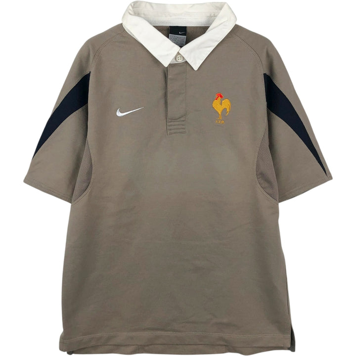 Nike FFR French Rugby Federation Short-Sleeve Rugby Shirt, Men's Size S (approx.) cotton beige type brown Vintage Second Hand