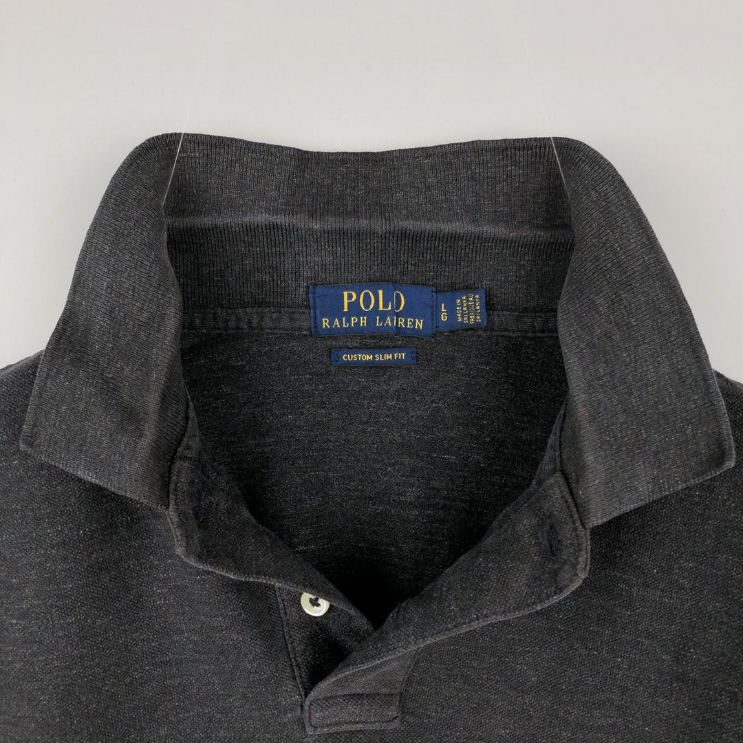 Ralph Lauren POLO RALPH LAUREN CUSTOM SLIM FIT short sleeve polo shirt, men's size L cotton Charcoal Vintage Second Hand