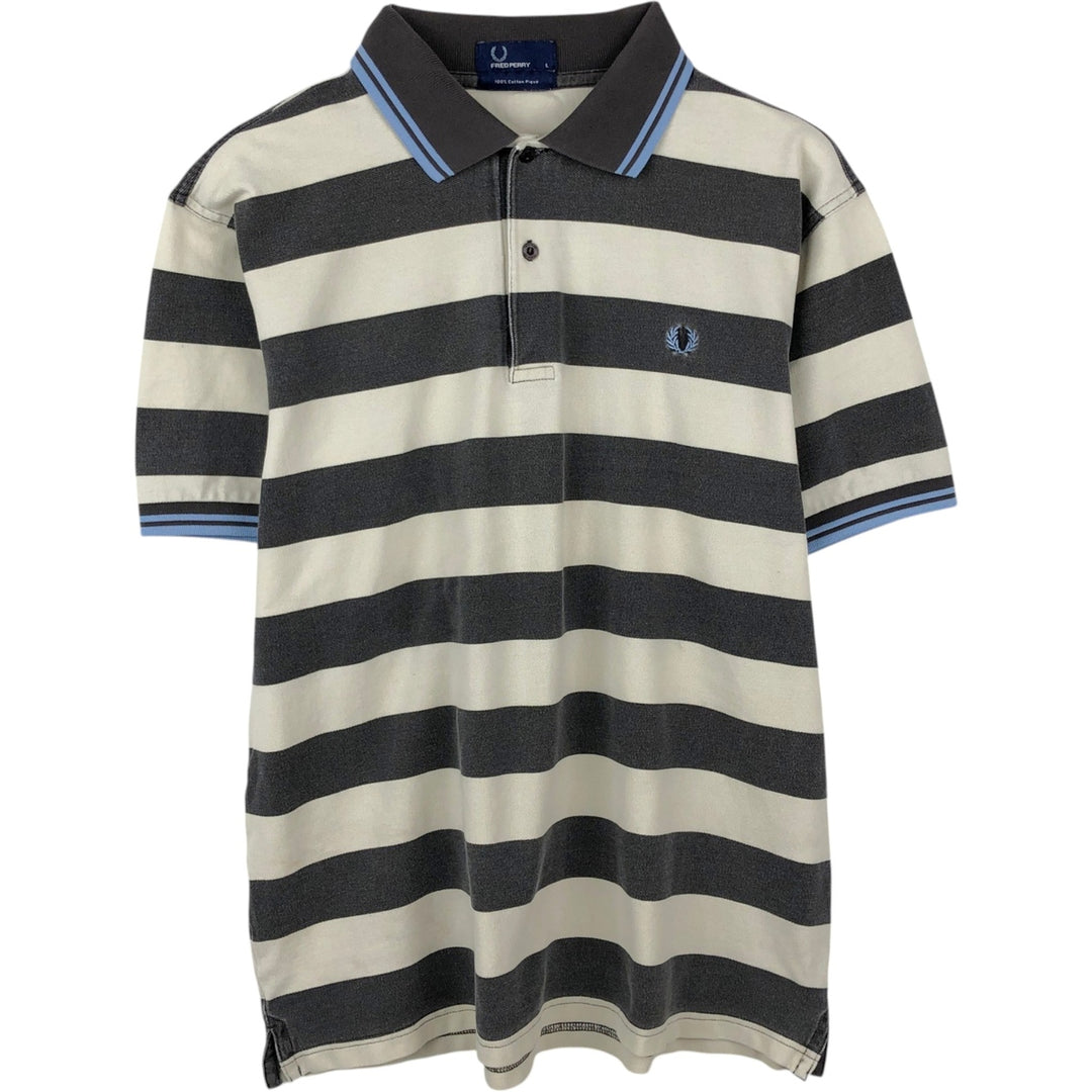 Fred Perry short-sleeved striped polo shirt, men's size L (approx.) cotton Charcoal Vintage Second Hand
