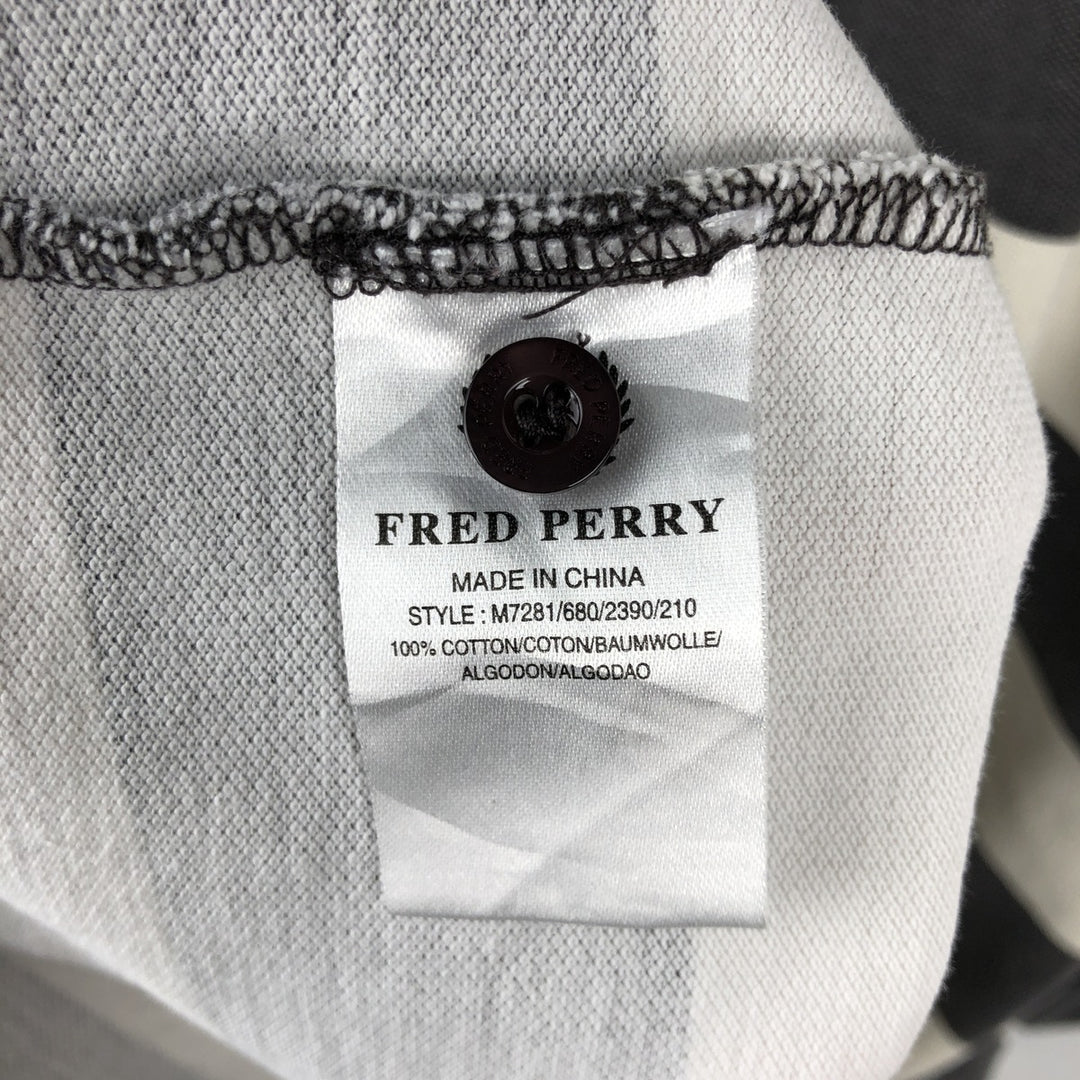 Fred Perry short-sleeved striped polo shirt, men's size L (approx.) cotton Charcoal Vintage Second Hand
