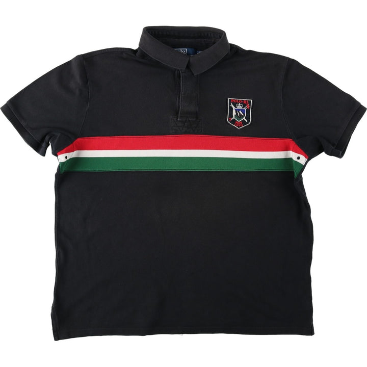 Ralph Lauren POLO by Ralph Lauren CUSTOM FIT Short-Sleeve Rugby Shirt, Men's Size XL (approx.) cotton black type Vintage Second Hand