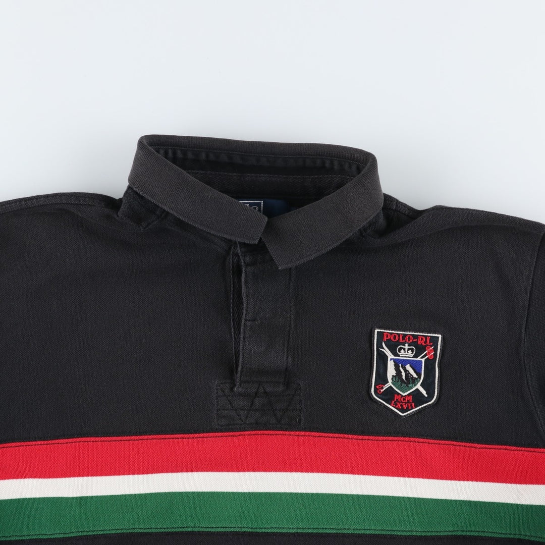Ralph Lauren POLO by Ralph Lauren CUSTOM FIT Short-Sleeve Rugby Shirt, Men's Size XL (approx.) cotton black type Vintage Second Hand