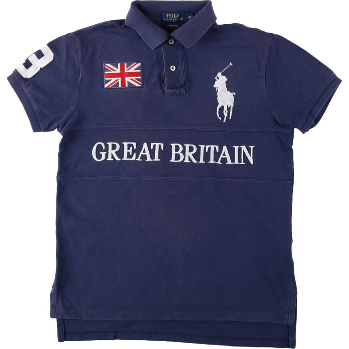 Ralph Lauren POLO RALPH LAUREN CUSTOM SLIM FIT American flag print Big Pony short-sleeved polo shirt, men's size M equivalent. cotton blue type Vintage Second Hand