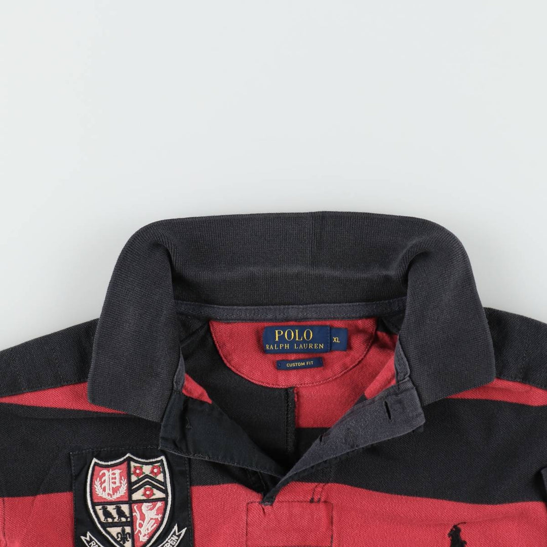 Ralph Lauren POLO RALPH LAUREN CUSTOM FIT Short-Sleeve Striped Polo Shirt, Men's Size XL (approx.) cotton red type Vintage Second Hand