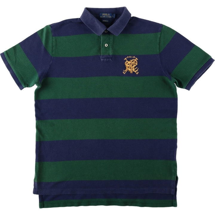 Ralph Lauren POLO RALPH LAUREN CUSTOM FIT short sleeve striped polo shirt men's size L cotton navy blue type Vintage Second Hand