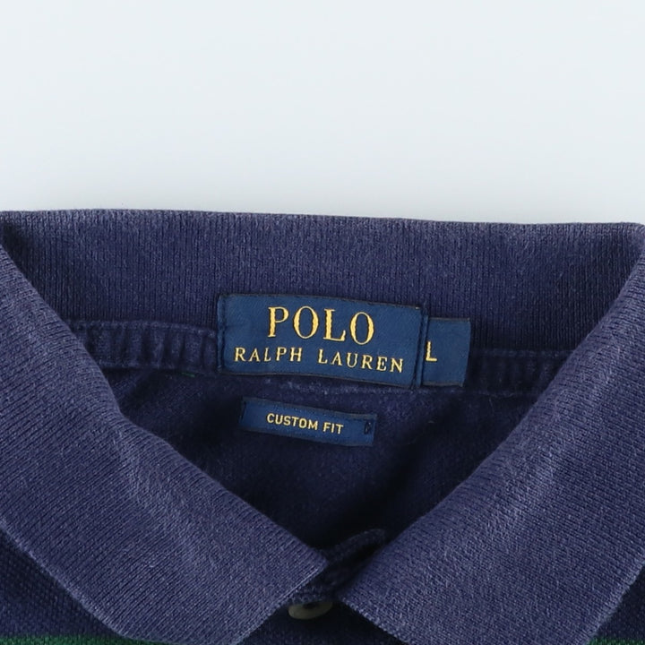 Ralph Lauren POLO RALPH LAUREN CUSTOM FIT short sleeve striped polo shirt men's size L cotton navy blue type Vintage Second Hand