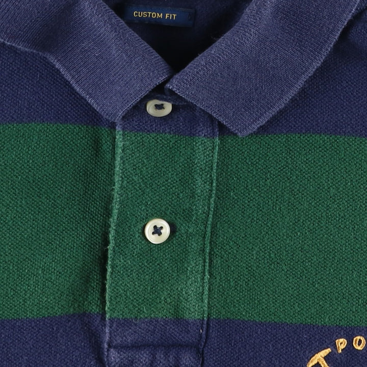 Ralph Lauren POLO RALPH LAUREN CUSTOM FIT short sleeve striped polo shirt men's size L cotton navy blue type Vintage Second Hand