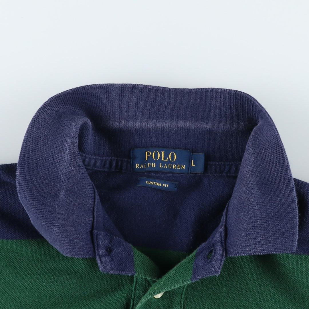 Ralph Lauren POLO RALPH LAUREN CUSTOM FIT short sleeve striped polo shirt men's size L cotton navy blue type Vintage Second Hand