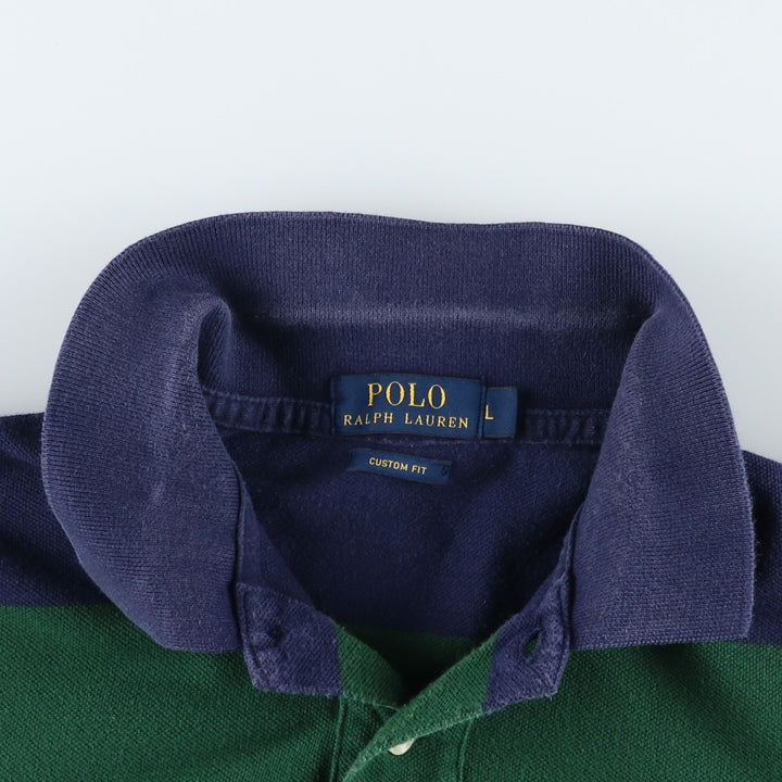 Ralph Lauren POLO RALPH LAUREN CUSTOM FIT short sleeve striped polo shirt men's size L cotton navy blue type Vintage Second Hand