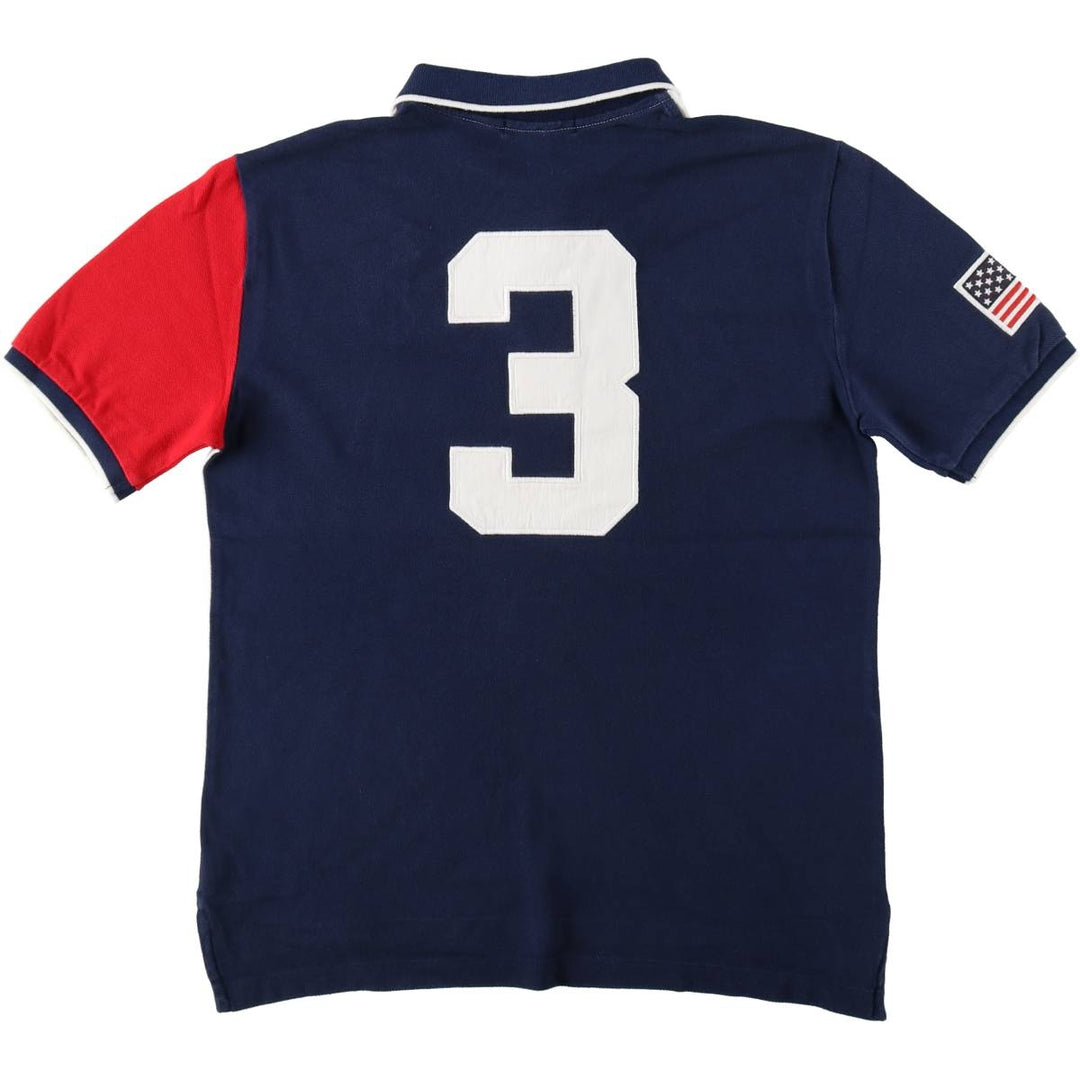 Ralph Lauren POLO RALPH LAUREN American flag pattern Big Pony short-sleeved polo shirt, men's size L (approx.) cotton white type Vintage Second Hand