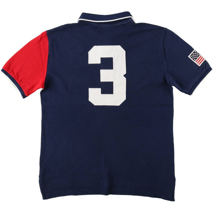 Ralph Lauren POLO RALPH LAUREN American flag pattern Big Pony short-sleeved polo shirt, men's size L (approx.) cotton white type Vintage Second Hand