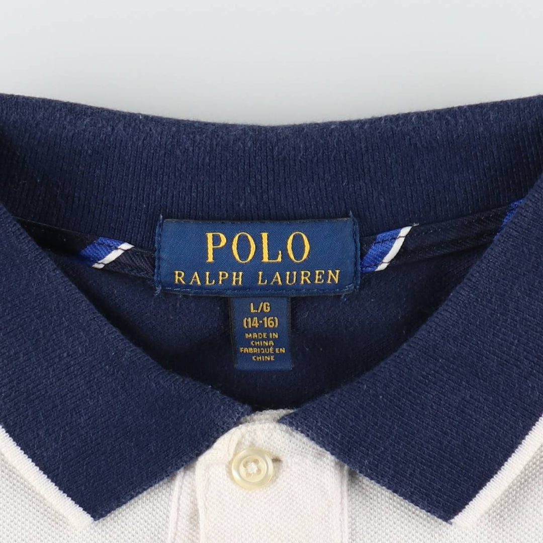 Ralph Lauren POLO RALPH LAUREN American flag pattern Big Pony short-sleeved polo shirt, men's size L (approx.) cotton white type Vintage Second Hand
