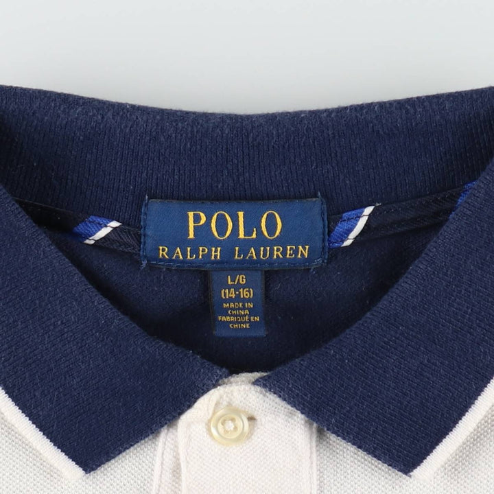 Ralph Lauren POLO RALPH LAUREN American flag pattern Big Pony short-sleeved polo shirt, men's size L (approx.) cotton white type Vintage Second Hand