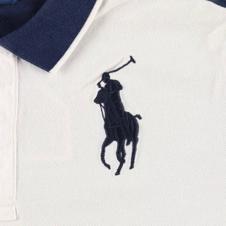 Ralph Lauren POLO RALPH LAUREN American flag pattern Big Pony short-sleeved polo shirt, men's size L (approx.) cotton white type Vintage Second Hand