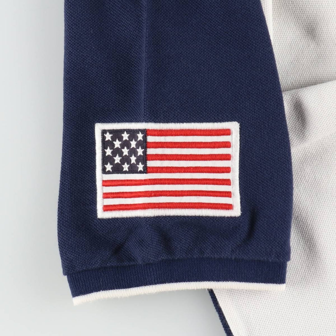 Ralph Lauren POLO RALPH LAUREN American flag pattern Big Pony short-sleeved polo shirt, men's size L (approx.) cotton white type Vintage Second Hand
