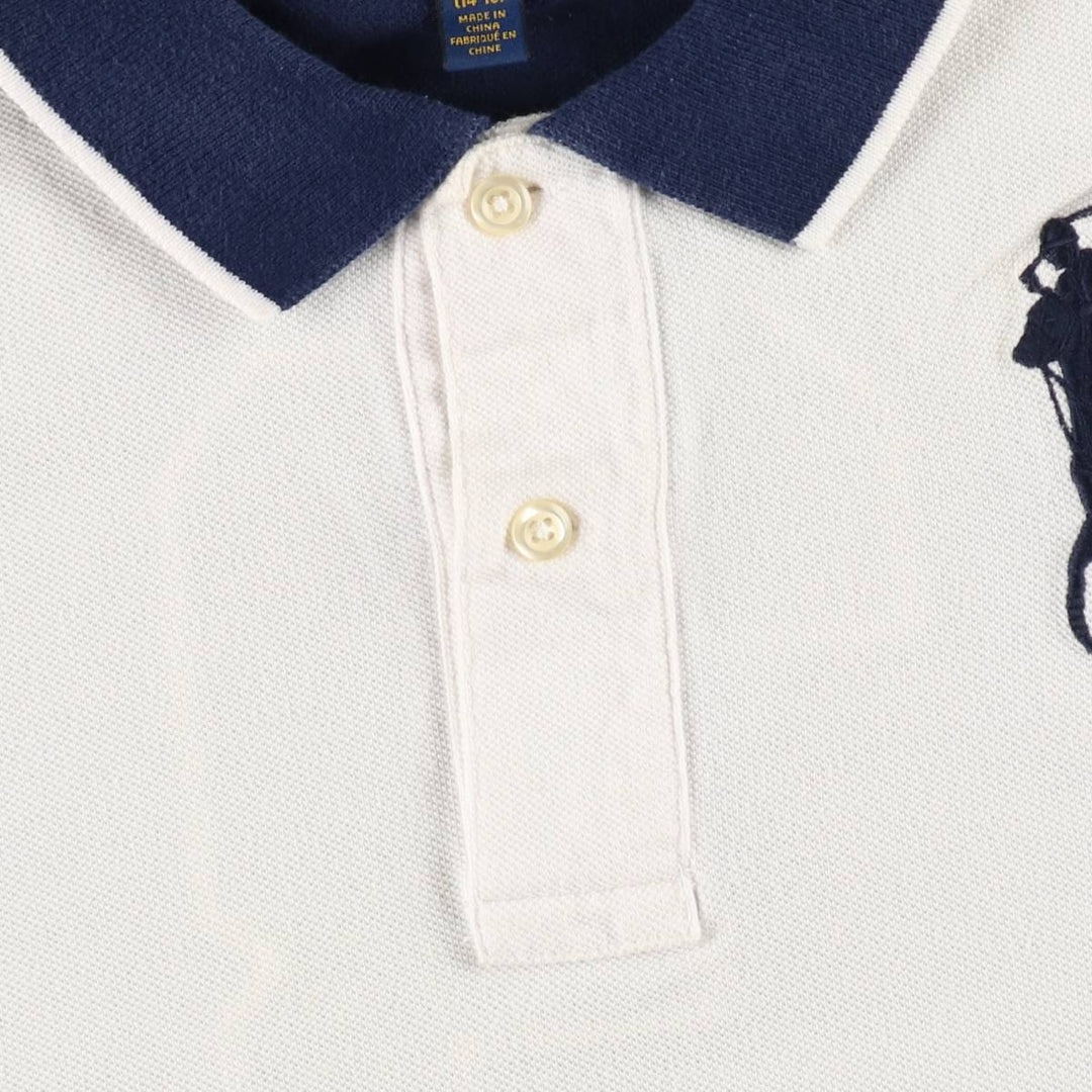Ralph Lauren POLO RALPH LAUREN American flag pattern Big Pony short-sleeved polo shirt, men's size L (approx.) cotton white type Vintage Second Hand