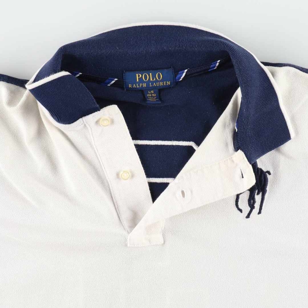 Ralph Lauren POLO RALPH LAUREN American flag pattern Big Pony short-sleeved polo shirt, men's size L (approx.) cotton white type Vintage Second Hand