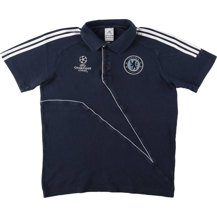 Adidas UEFA Champions League Premier League Chelsea FC Short-Sleeve Polo Shirt (Men's Size L) cotton navy blue type Vintage Second Hand