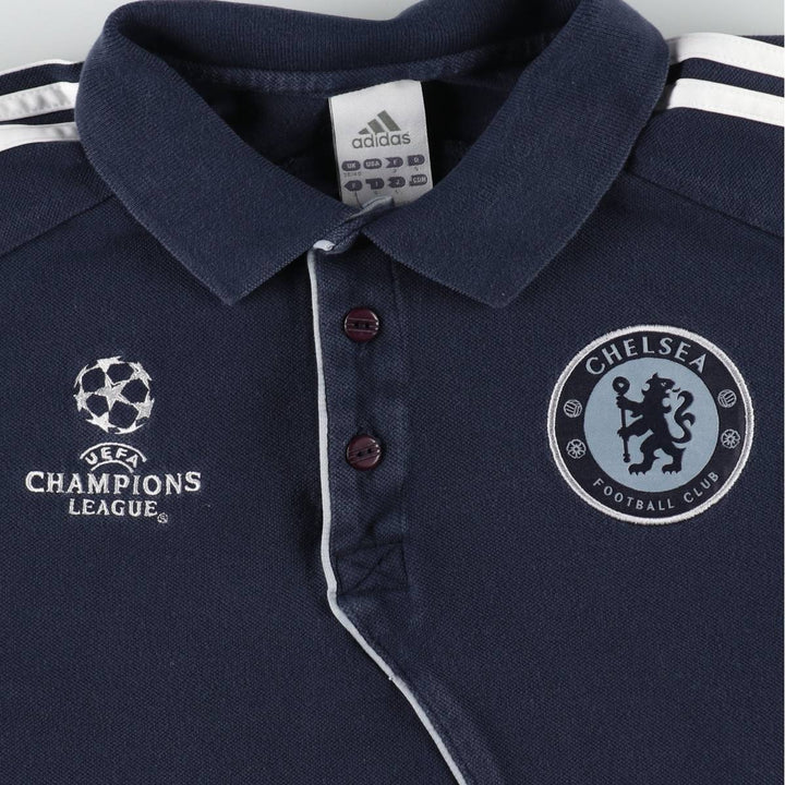 Adidas UEFA Champions League Premier League Chelsea FC Short-Sleeve Polo Shirt (Men's Size L) cotton navy blue type Vintage Second Hand