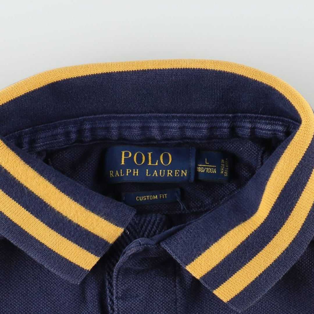 Ralph Lauren POLO RALPH LAUREN CUSTOM FIT short-sleeved rugby shirt, men's size L cotton navy blue type Vintage Second Hand