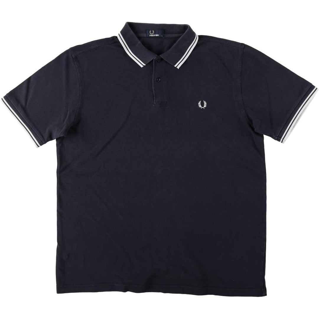 Fred Perry short-sleeved polo shirt, men's size XL cotton navy blue type Vintage Second Hand
