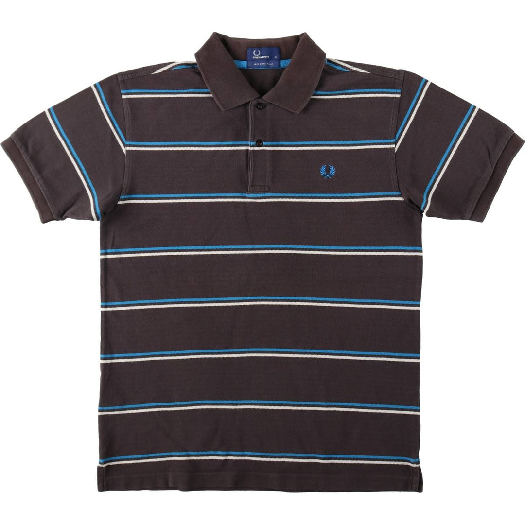Fred Perry multi-stripe short-sleeved striped polo shirt, men's size M (approx.) cotton brown type Vintage Second Hand