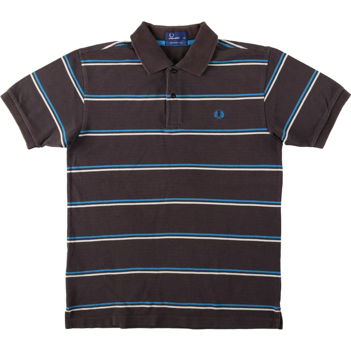 Fred Perry multi-stripe short-sleeved striped polo shirt, men's size M (approx.) cotton brown type Vintage Second Hand