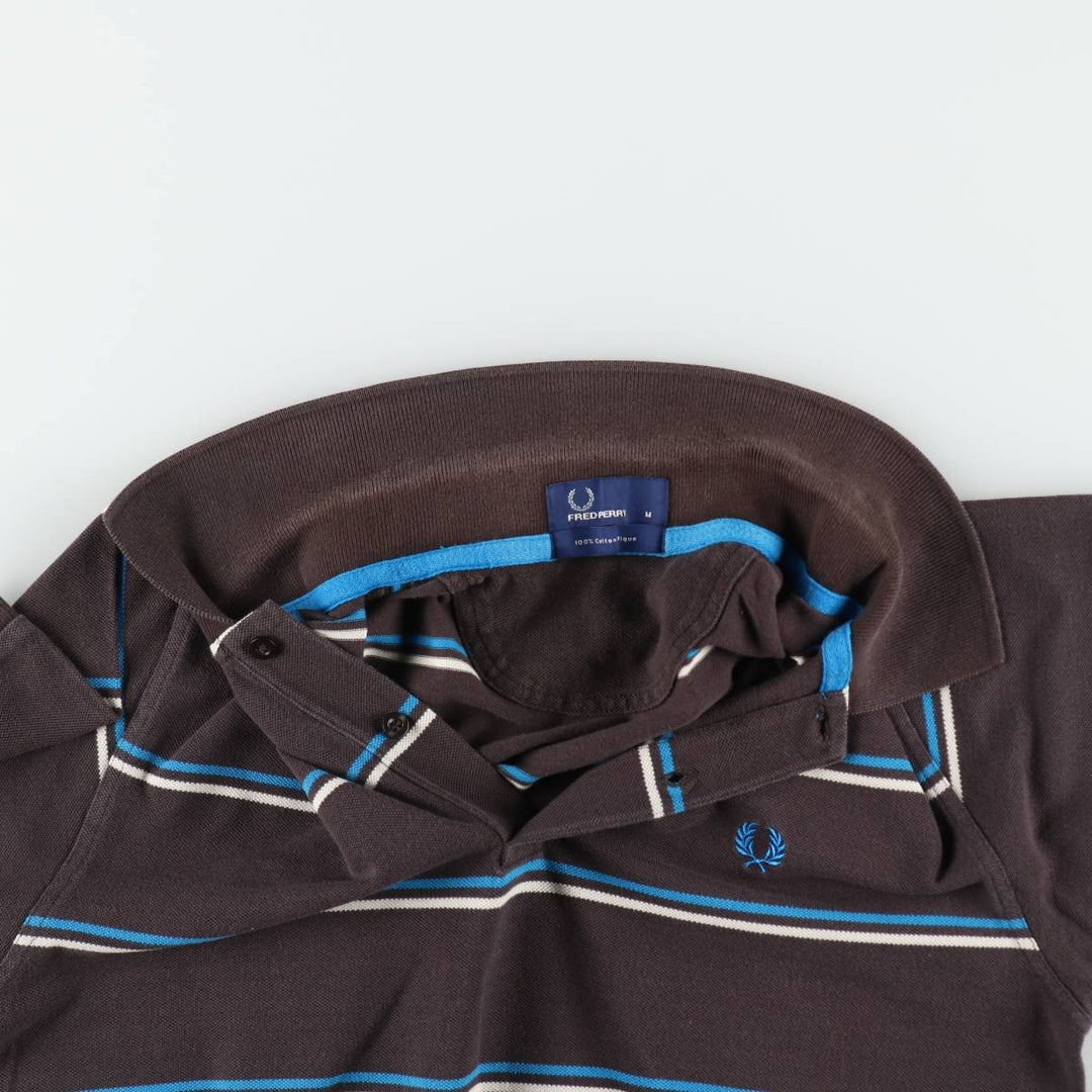 Fred Perry multi-stripe short-sleeved striped polo shirt, men's size M (approx.) cotton brown type Vintage Second Hand
