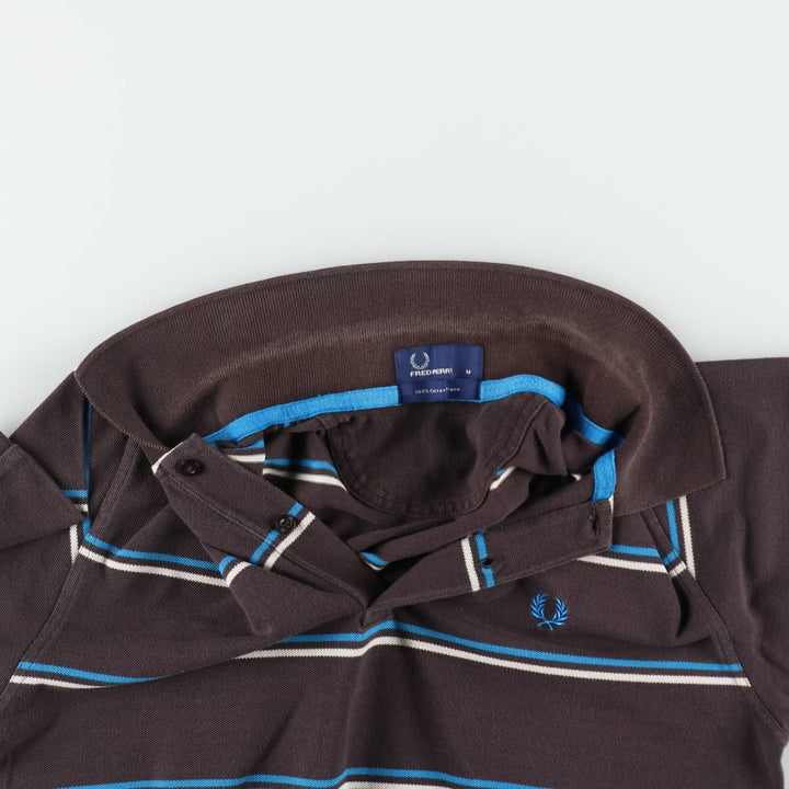 Fred Perry multi-stripe short-sleeved striped polo shirt, men's size M (approx.) cotton brown type Vintage Second Hand