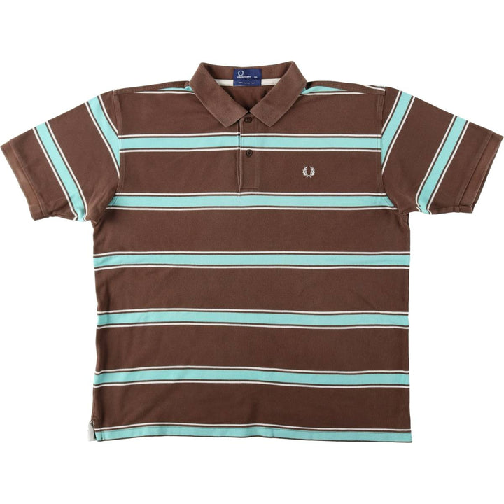 Fred Perry multi-stripe short-sleeved striped polo shirt, men's size XXL equivalent. cotton brown type Vintage Second Hand