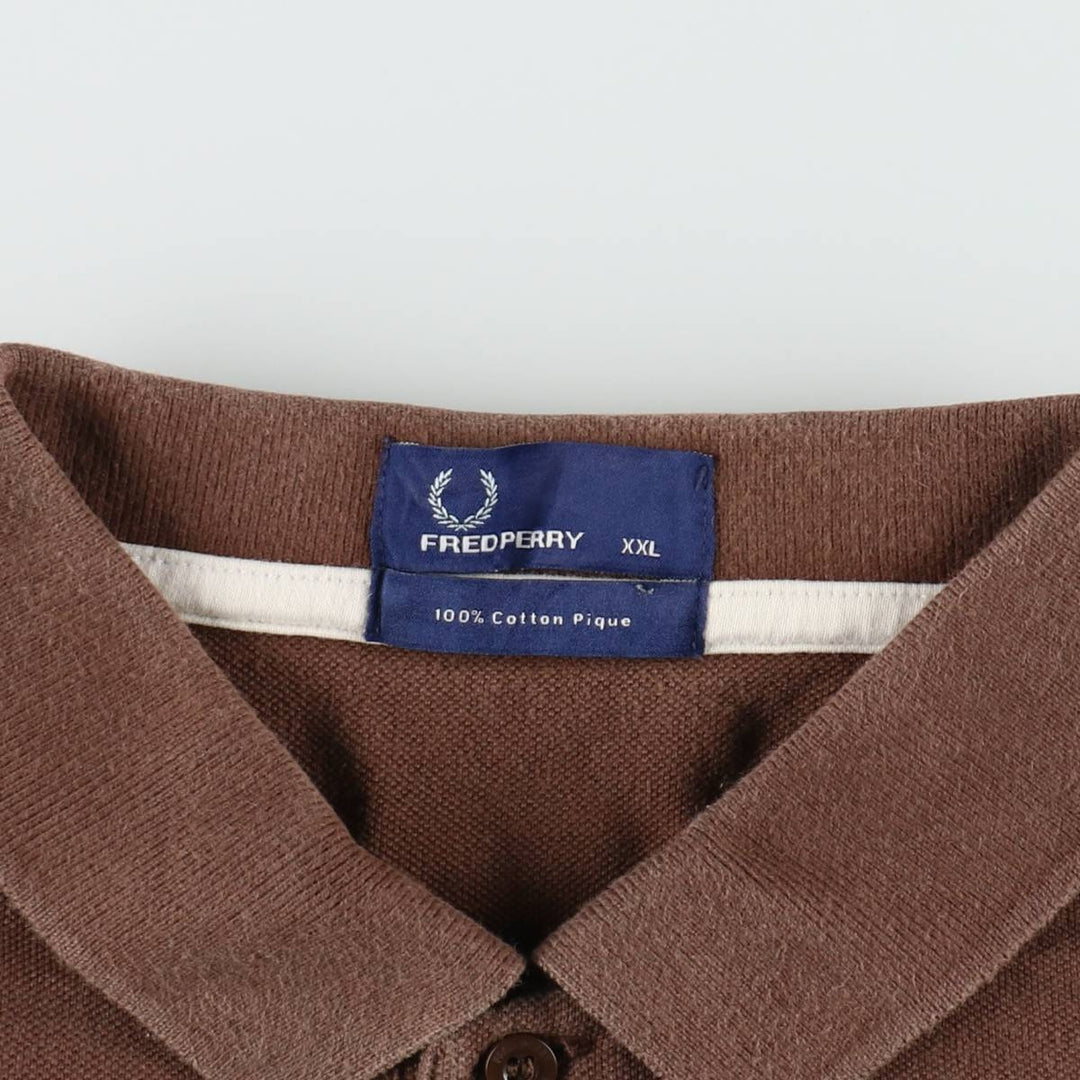 Fred Perry multi-stripe short-sleeved striped polo shirt, men's size XXL equivalent. cotton brown type Vintage Second Hand