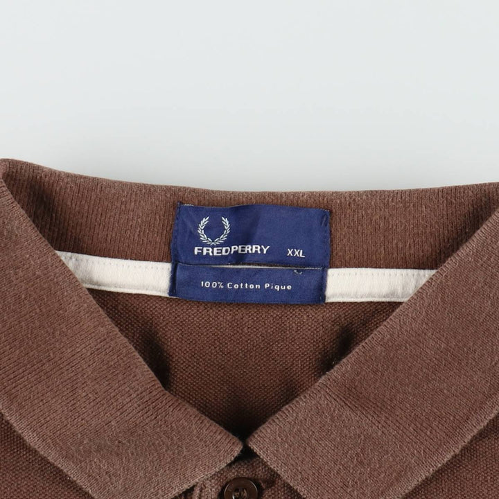 Fred Perry multi-stripe short-sleeved striped polo shirt, men's size XXL equivalent. cotton brown type Vintage Second Hand