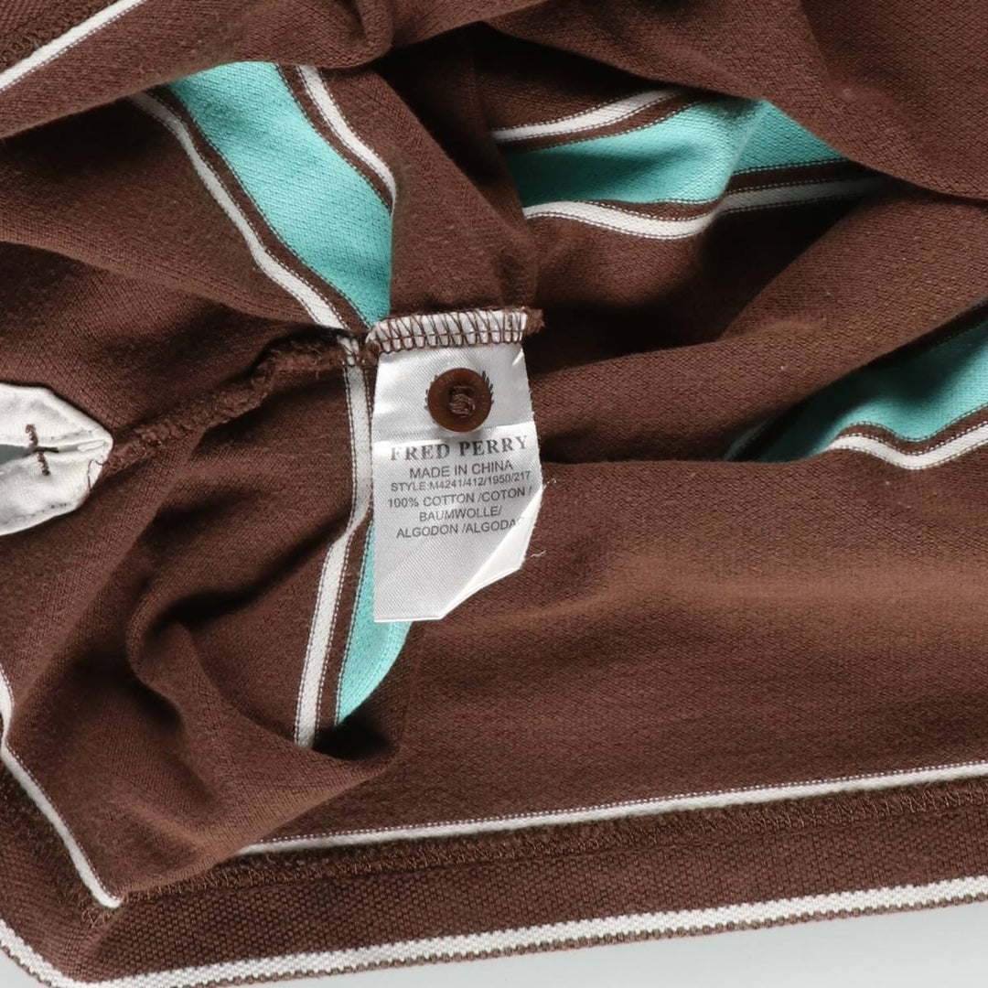 Fred Perry multi-stripe short-sleeved striped polo shirt, men's size XXL equivalent. cotton brown type Vintage Second Hand
