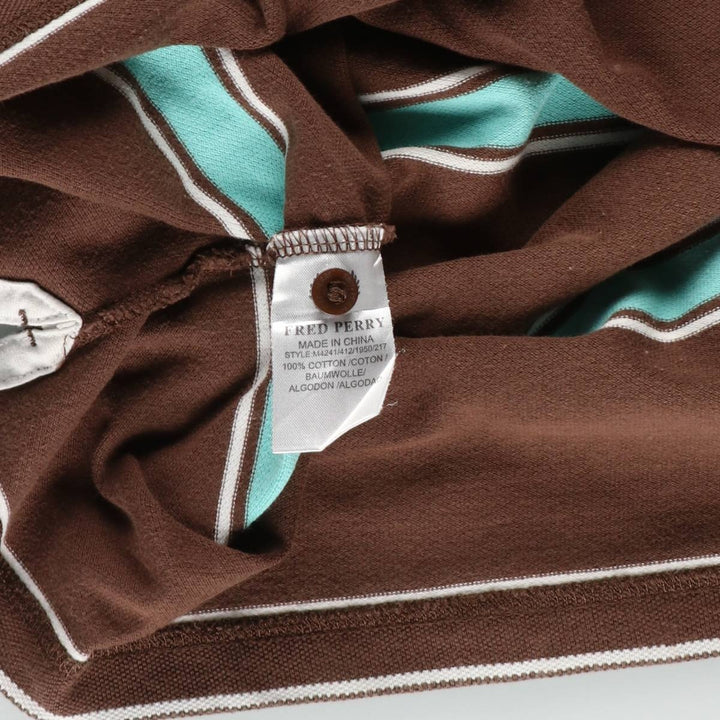 Fred Perry multi-stripe short-sleeved striped polo shirt, men's size XXL equivalent. cotton brown type Vintage Second Hand