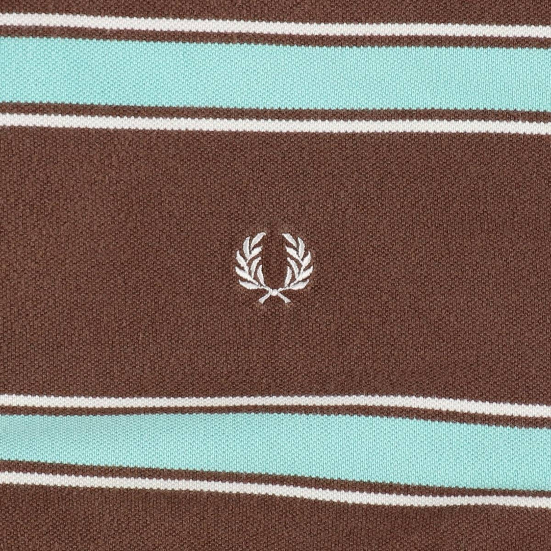 Fred Perry multi-stripe short-sleeved striped polo shirt, men's size XXL equivalent. cotton brown type Vintage Second Hand