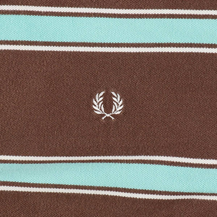 Fred Perry multi-stripe short-sleeved striped polo shirt, men's size XXL equivalent. cotton brown type Vintage Second Hand