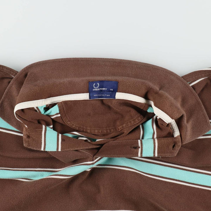 Fred Perry multi-stripe short-sleeved striped polo shirt, men's size XXL equivalent. cotton brown type Vintage Second Hand