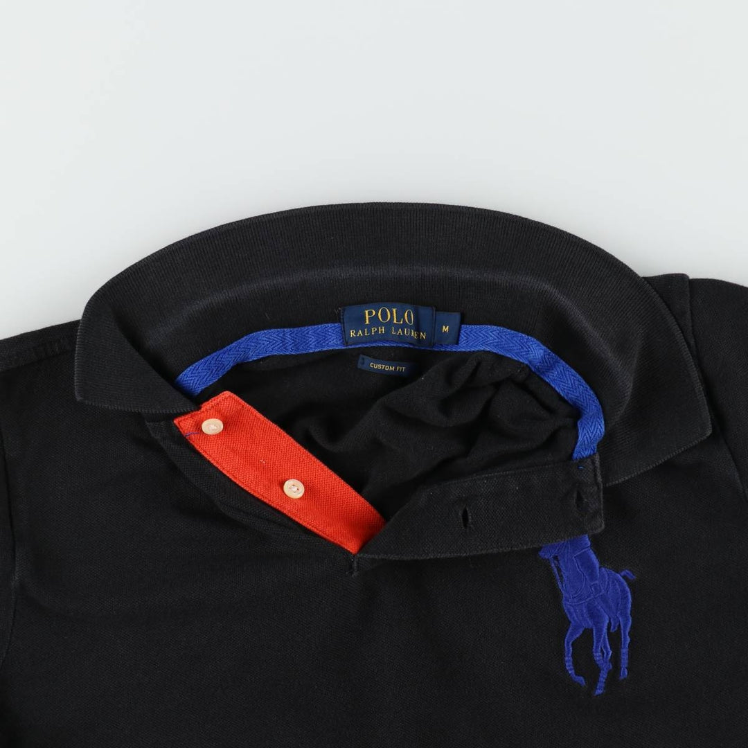 Ralph Lauren POLO RALPH LAUREN CUSTOM FIT Big Pony Short Sleeve Polo Shirt, Men's Size Medium cotton black type Vintage Second Hand