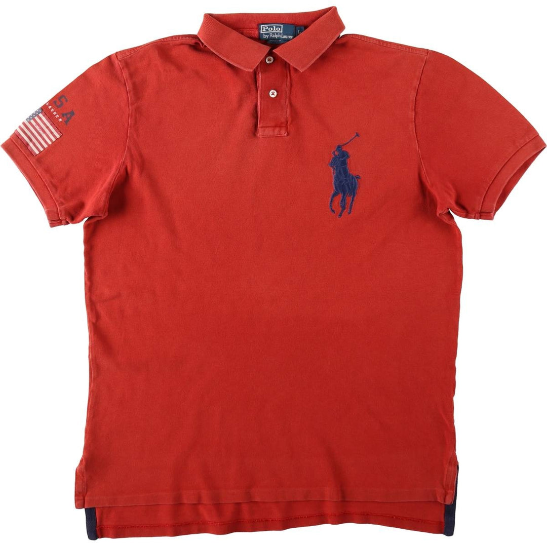 Ralph Lauren POLO by Ralph Lauren CUSTOM FIT Big Pony Short Sleeve Polo Shirt Men's L size cotton red type reddish brown Vintage Second Hand