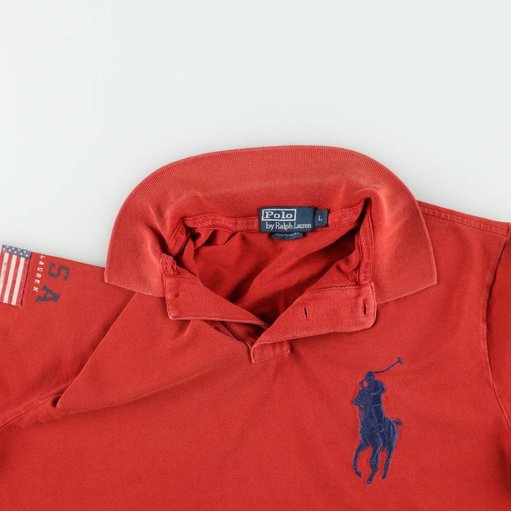 Ralph Lauren POLO by Ralph Lauren CUSTOM FIT Big Pony Short Sleeve Polo Shirt Men's L size cotton red type reddish brown Vintage Second Hand