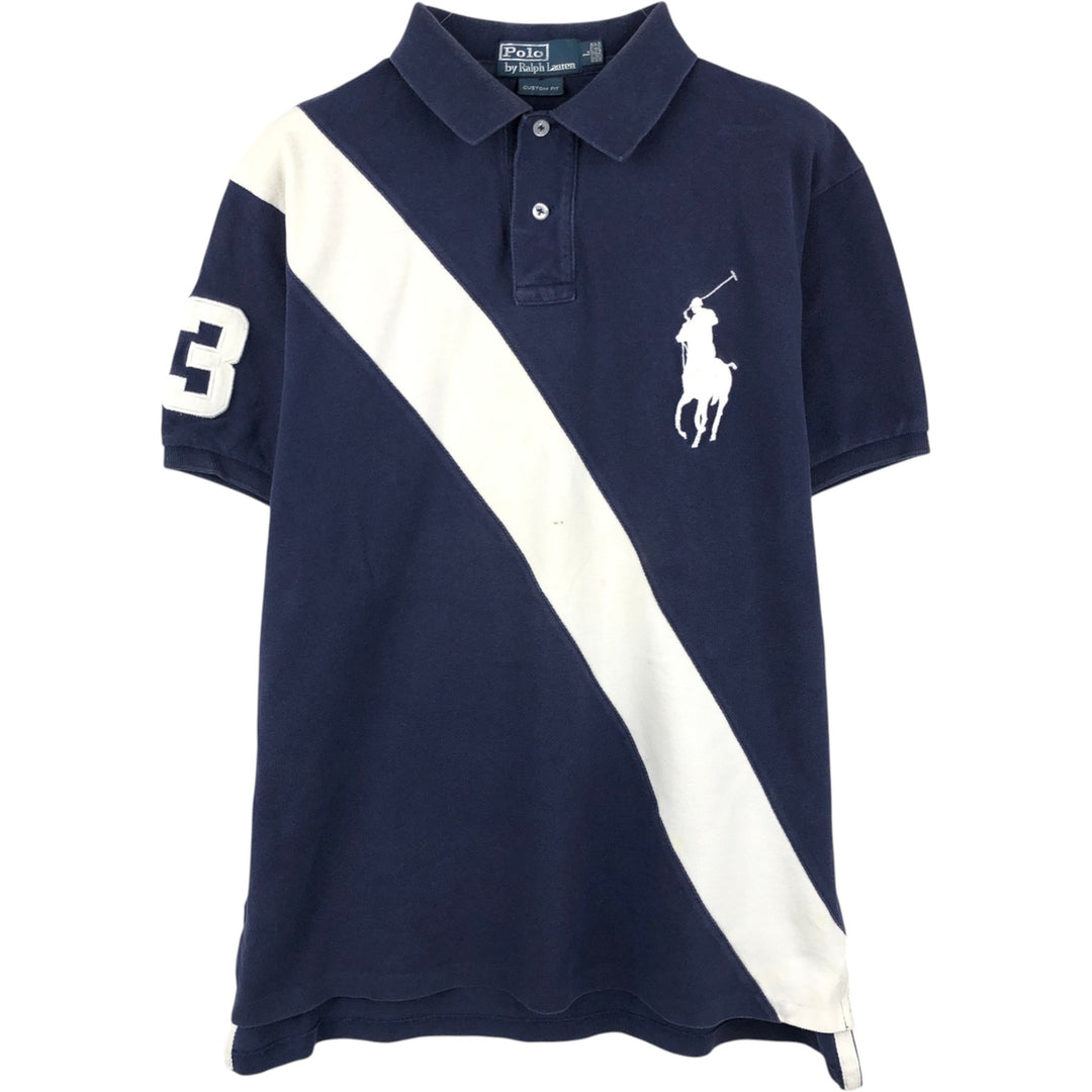 Ralph Lauren POLO by Ralph Lauren CUSTOM FIT Big Pony Short Sleeve Polo Shirt Men's L size cotton navy blue type Vintage Second Hand
