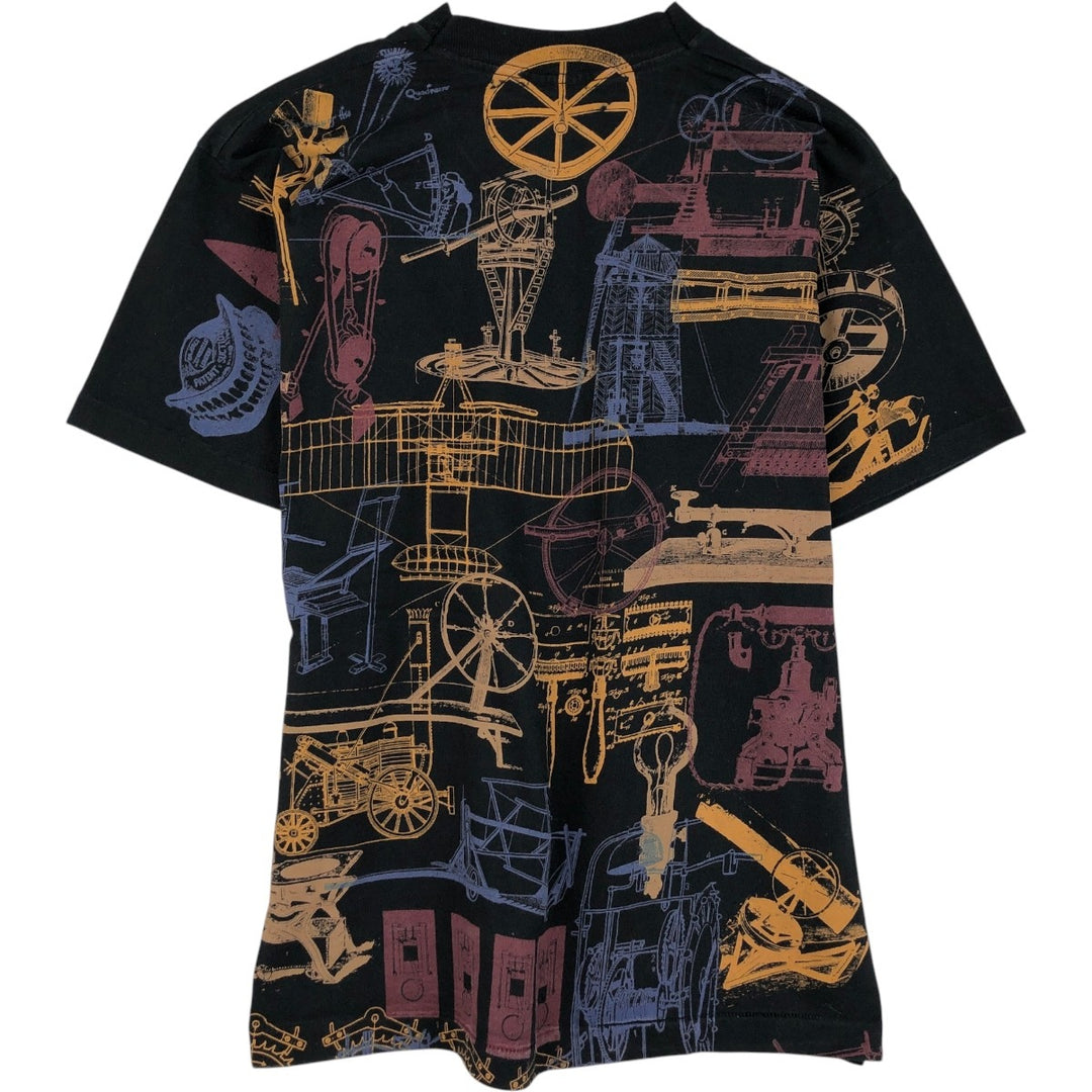 90s-00'S Fruit of the Loom all-over print T-shirt, men's size L (approx.) cotton black type Vintage Second Hand