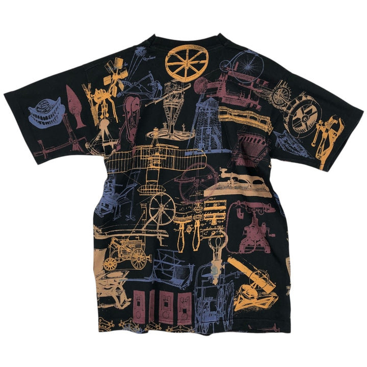 90s-00'S Fruit of the Loom all-over print T-shirt, men's size L (approx.) cotton black type Vintage Second Hand