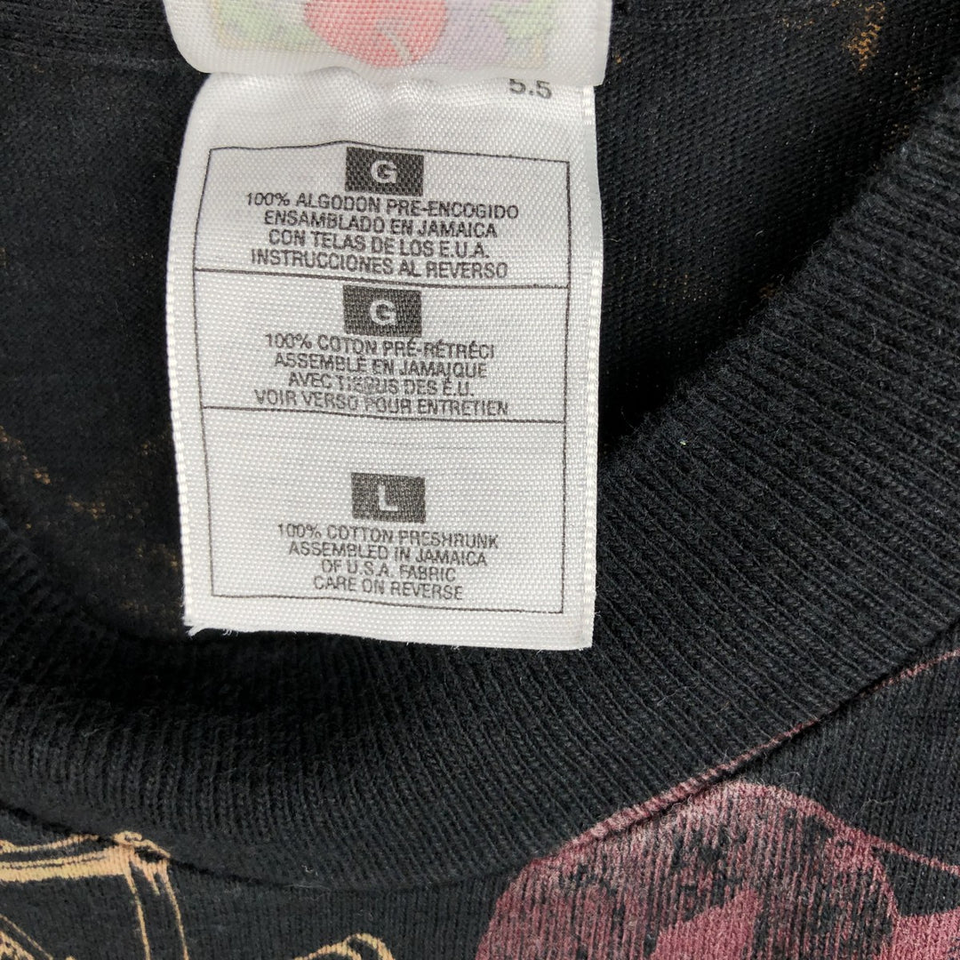 90s-00'S Fruit of the Loom all-over print T-shirt, men's size L (approx.) cotton black type Vintage Second Hand