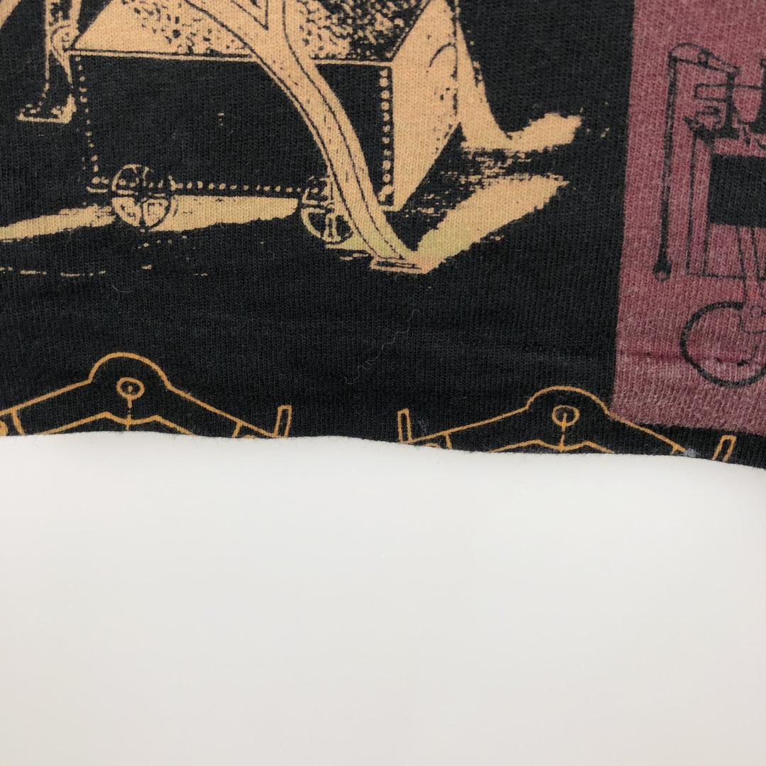 90s-00'S Fruit of the Loom all-over print T-shirt, men's size L (approx.) cotton black type Vintage Second Hand